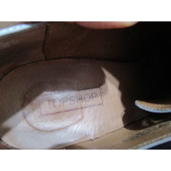 Topshop Gray Leather Lace Up Block Heel Booties Women 9-9.5 US/40 EU - Picture 10 of 11